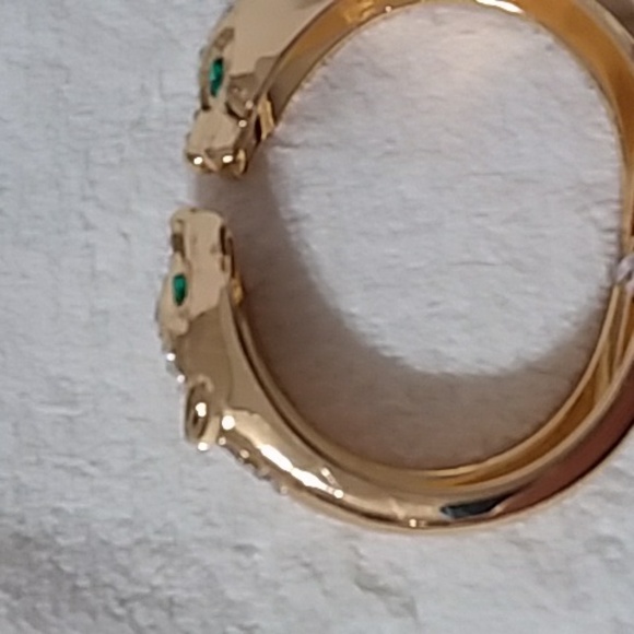 Leopard Heads Spring Back Bracelet Gold Tone Clear Rhinestones Natasha - Picture 6 of 9